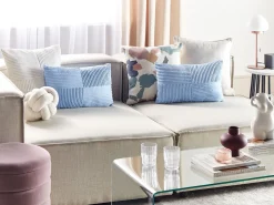 Conjunto De 2 Almofadas Decorativas Em Bombazine Azul 47 X 27 Cm Millet