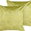 Conjunto De 2 Almofadas Decorativas Veludo Verde Claro E Dourado 45 X 45 Cm Monstera