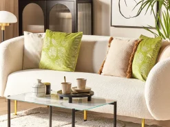 Conjunto De 2 Almofadas Decorativas Veludo Verde Claro E Dourado 45 X 45 Cm Monstera