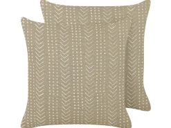 Conjunto De 2 Almofadas Decorativas Creme Branco E Taupe 45 X 45 Cm Senecio