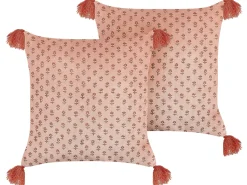 Conjunto De 2 Almofadas Decorativas Em Veludo Rosa 45 X 45 Cm Rumhora
