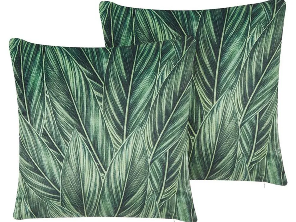 Conjunto De 2 Almofadas Decorativas Verdes 45 X 45 Cm Diascia