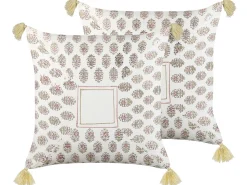 Conjunto De 2 Almofadas Decorativas Com Padrao Geometrico E Borlas Em Algodao Multicolor 45 X 45 Cm Setosa