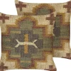 Conjunto De 2 Almofadas Decorativas Com Padrao Geometrico Em Juta Multicolor 45 X 45 Cm Pulicat