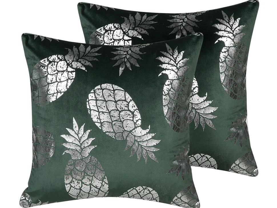 Conjunto De 2 Almofadas Decorativas Verdes Escuras 45 X 45 Cm Astilbe