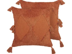 Conjunto De 2 Almofadas Decorativas Tufadas Em Algodao Laranja 45 X 45 Cm Avium