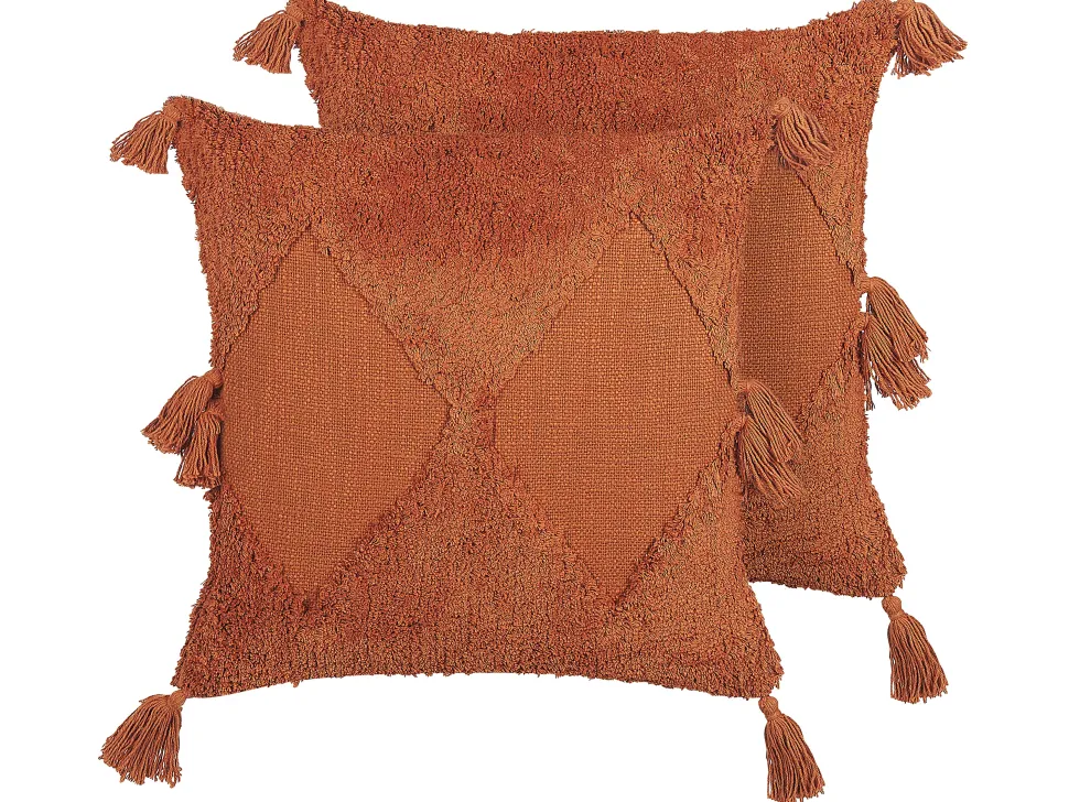 Conjunto De 2 Almofadas Decorativas Tufadas Em Algodao Laranja 45 X 45 Cm Avium