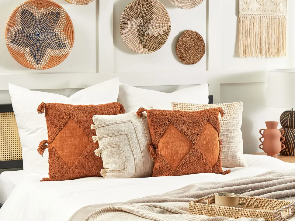 Conjunto De 2 Almofadas Decorativas Tufadas Em Algodao Laranja 45 X 45 Cm Avium