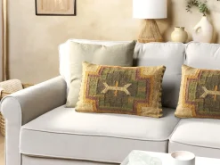 Conjunto De 2 Almofadas Decorativas Com Padrao Geometrico Em Juta Multicolor 30 X 50 Cm Pulicat