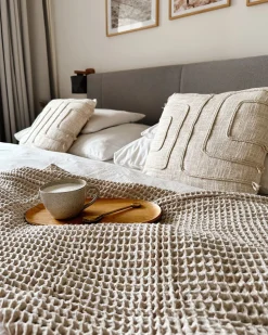Conjunto De 2 Almofadas Decorativas Em Algodao Creme Com Padrao Abstrato 45 X 45 Cm Pleione