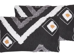 Conjunto De 2 Almofadas Decorativas Tufadas Em Algodao Preto 45 X 45 Cm Viburnum