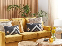 Conjunto De 2 Almofadas Decorativas Tufadas Em Algodao Preto 45 X 45 Cm Viburnum