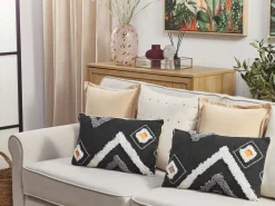 Conjunto De 2 Almofadas Decorativas Tufadas Em Algodao Preto 45 X 45 Cm Viburnum