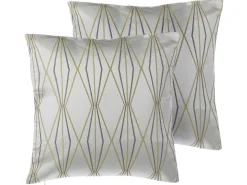 Conjunto De 2 Almofadas Decorativas Padrao Geometrico 45 X 45 Cm Cinzento E Verde Fennel