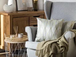 Conjunto De 2 Almofadas Decorativas Padrao Geometrico 45 X 45 Cm Cinzento E Verde Fennel