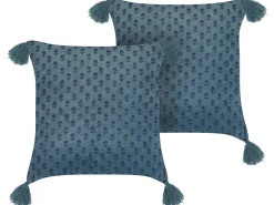 Conjunto De 2 Almofadas Decorativas Em Veludo Azul Escuro 45 X 45 Cm Ribes