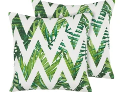 Conjunto De 2 Almofadas De Jardim Branco E Verde 45 X 45 Cm Brento