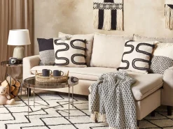 Conjunto De 2 Almofadas Decorativas Em Algodao Creme E Preto 45 X 45 Cm Fuchsia