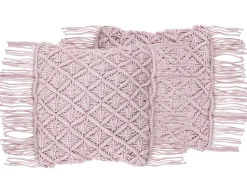 Conjunto De 2 Almofadas Decorativas Em Macrame De Algodao Rosa 40 X 40 Cm Yaniklar