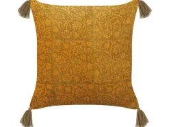 Conjunto De 2 Almofadas Decorativas Com Padrao Floral E Borlas Em Veludo Amarelo 45 X 45 Cm Rheum