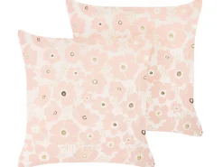 Conjunto De 2 Almofadas Decorativas Em Veludo Creme E Rosa 45 X 45 Cm Triteleia