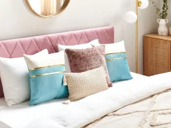 Conjunto De 2 Almofadas Decorativas Em Veludo Azul E Creme 45 X 45 Cm Allium