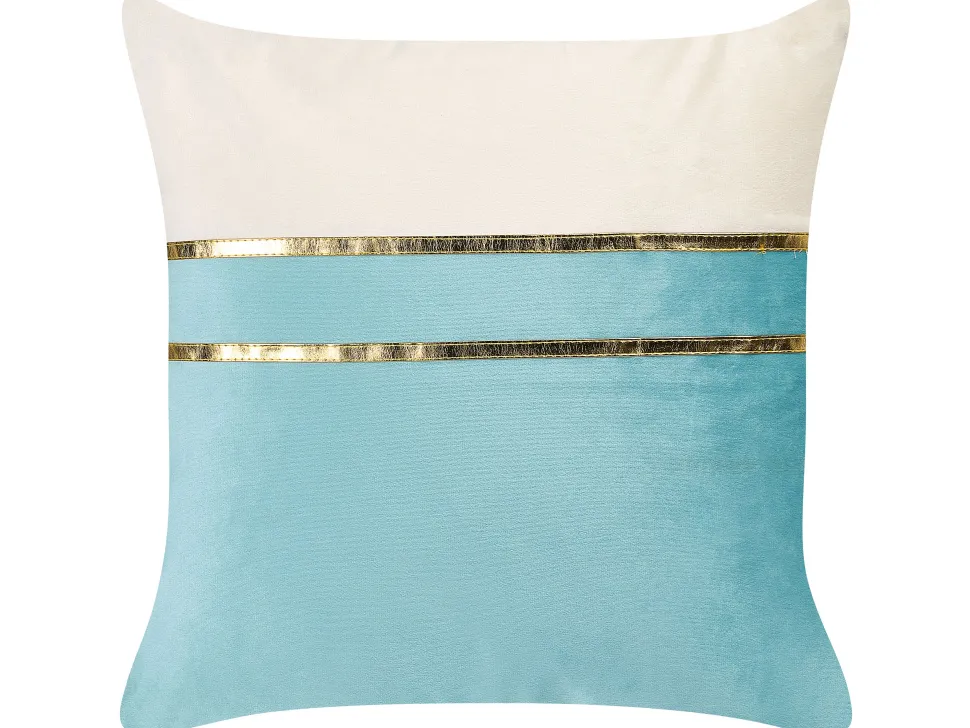 Conjunto De 2 Almofadas Decorativas Em Veludo Azul E Creme 45 X 45 Cm Allium