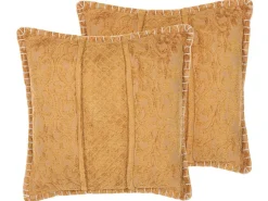 Conjunto De 2 Almofadas Decorativas Algodao E Viscose Amarela Com Relevo 45 X 45 Cm Kavalam