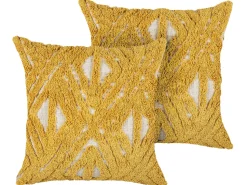 Conjunto De 2 Almofadas Decorativas Tufadas Em Algodao Amarelo 45 X 45 Cm Alcea