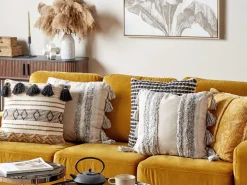 Conjunto De 2 Almofadas Decorativas Tufadas Em Algodao Creme E Cinzento 45 X 45 Cm Heliconia