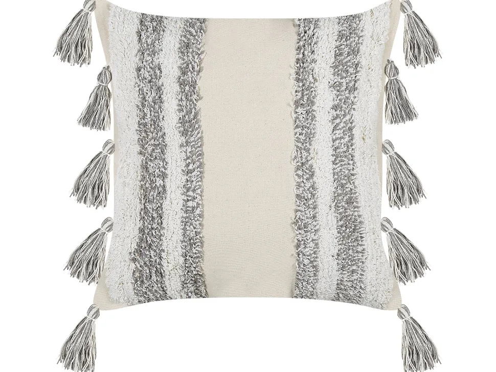 Conjunto De 2 Almofadas Decorativas Tufadas Em Algodao Creme E Cinzento 45 X 45 Cm Heliconia