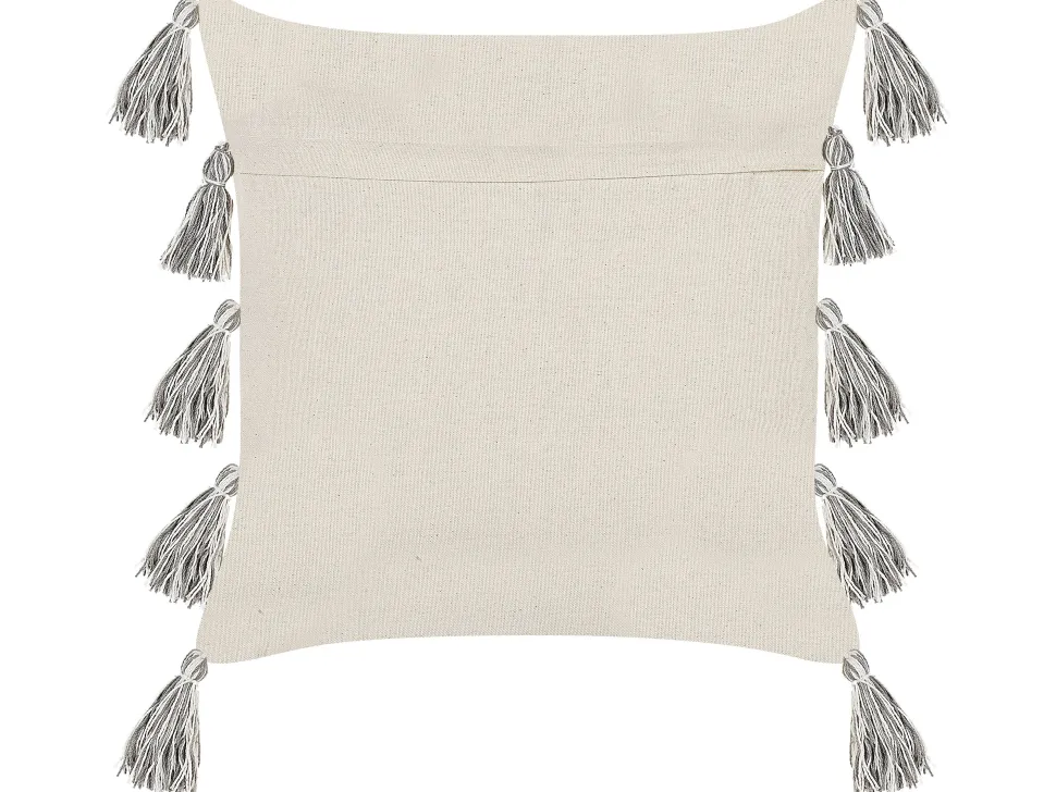 Conjunto De 2 Almofadas Decorativas Tufadas Em Algodao Creme E Cinzento 45 X 45 Cm Heliconia