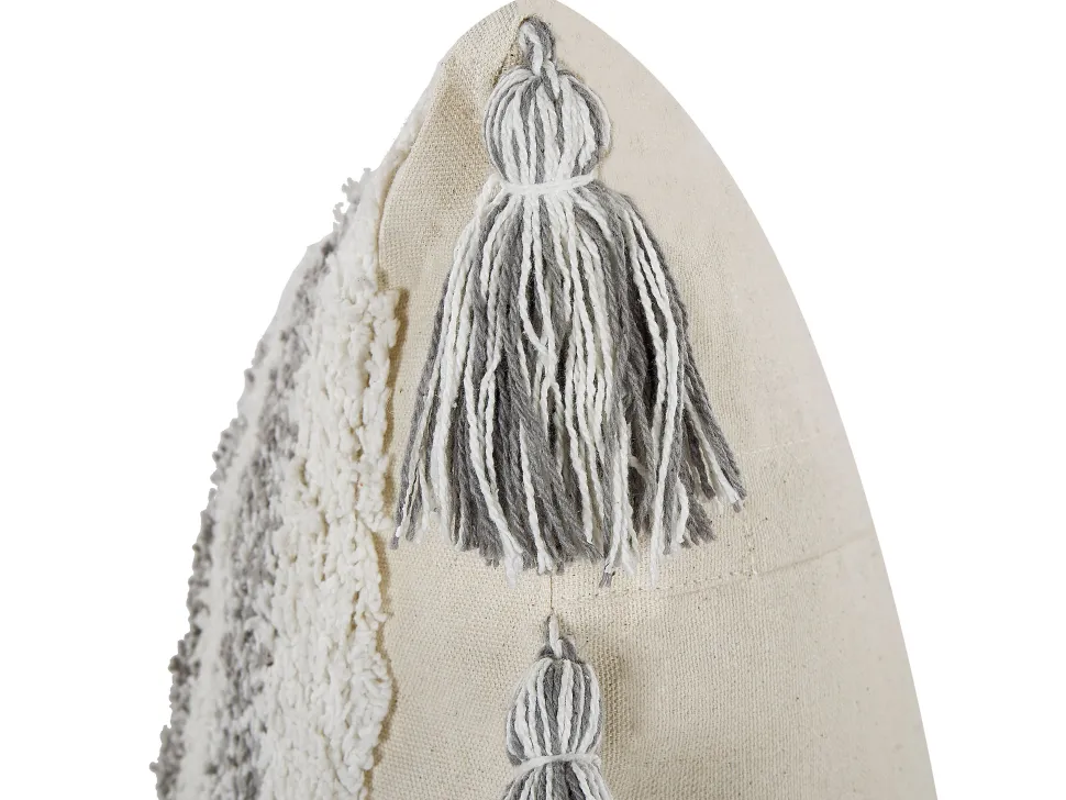 Conjunto De 2 Almofadas Decorativas Tufadas Em Algodao Creme E Cinzento 45 X 45 Cm Heliconia