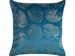 Conjunto De 2 Almofadas Decorativas Veludo Azul E Dourado 45 X 45 Cm Monstera