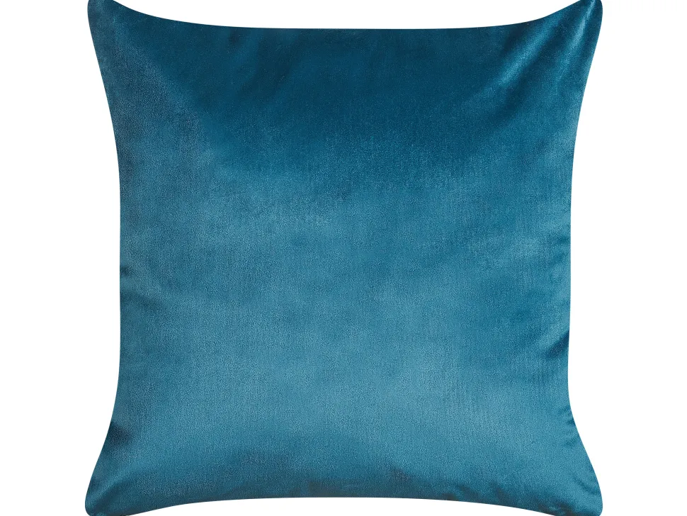 Conjunto De 2 Almofadas Decorativas Veludo Azul E Dourado 45 X 45 Cm Monstera