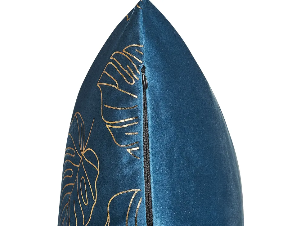 Conjunto De 2 Almofadas Decorativas Veludo Azul E Dourado 45 X 45 Cm Monstera