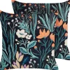 Conjunto De 2 Almofadas Decorativas Padrao Floral Veludo Verde E Preto 45 X 45 Cm Osmunda