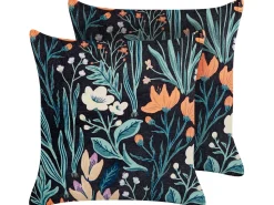 Conjunto De 2 Almofadas Decorativas Padrao Floral Veludo Verde E Preto 45 X 45 Cm Osmunda