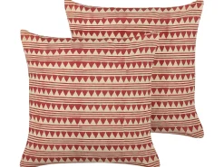 Conjunto De 2 Almofadas Decorativas Com Padrao Geometrico Em Algodao Vermelho E Creme 45 X 45 Cm Deglupta