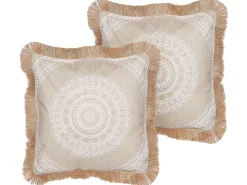 Conjunto De 2 Almofadas Decorativas Brancas E Cremes 45 X 45 Cm Agrimony