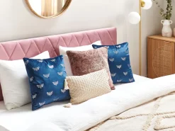 Conjunto De 2 Almofadas Decorativas Em Veludo Azul Marinho 45 X 45 Cm Yuzuri