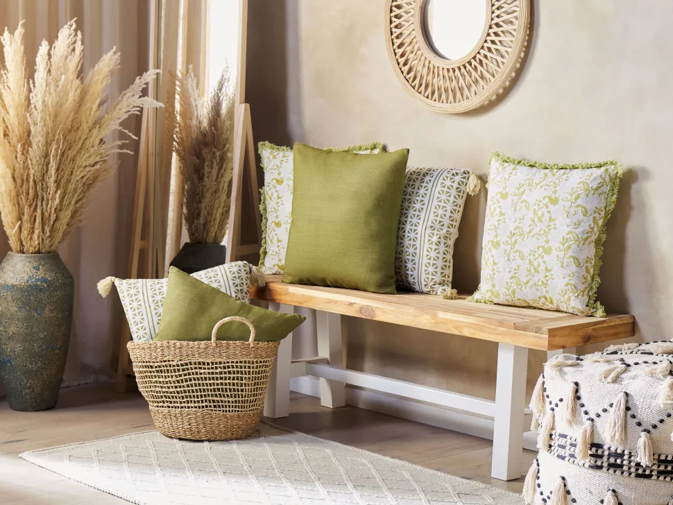 Conjunto De 2 Almofadas Decorativas Verdes 45 X 45 Cm Sagina