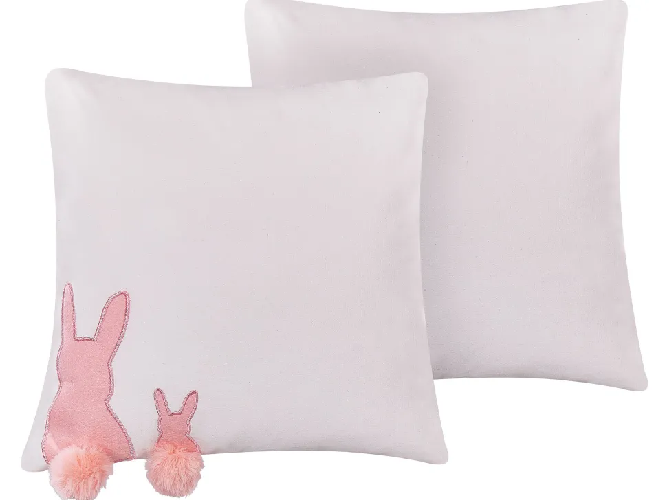 Conjunto De 2 Almofadas Decorativas Com Motivo De Coelho Branco E Rosa 45 X 45 Cm Phlox