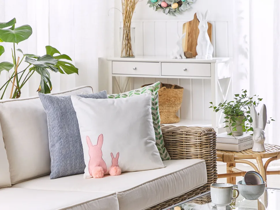 Conjunto De 2 Almofadas Decorativas Com Motivo De Coelho Branco E Rosa 45 X 45 Cm Phlox