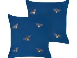 Conjunto De 2 Almofadas Decorativas Em Veludo Azul 45 X 45 Cm Talinum