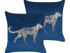 Conjunto De 2 Almofadas Decorativas Em Veludo Azul Marinho 45 X 45 Cm Marula