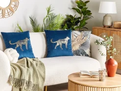 Conjunto De 2 Almofadas Decorativas Em Veludo Azul Marinho 45 X 45 Cm Marula