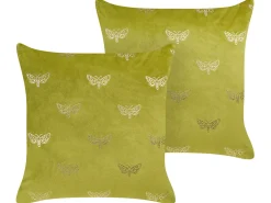 Conjunto De 2 Almofadas Decorativas Em Veludo Verde Claro 45 X 45 Cm Yuzuri