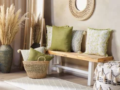 Conjunto De 2 Almofadas Decorativas Verde Claro E Branco 45 X 45 Cm Filix