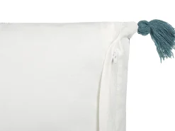Conjunto De 2 Almofadas Decorativas Com Padrao Floral E Borlas Em Algodao Branco A Azul 45 X 45 Cm Cornus